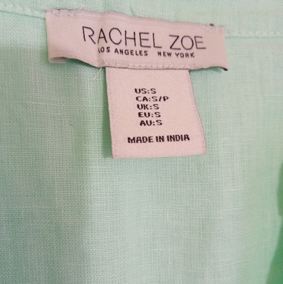 Rachel Zoe Pistachio vneck linen top with crochet lace detail women size small - Picture 2 of 7
